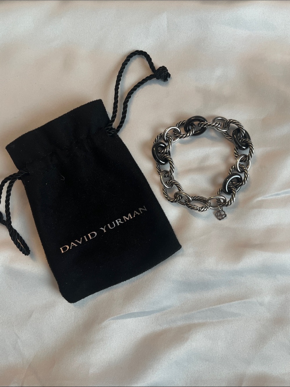 David Yurman Black and Silver Chain Link Bracelet